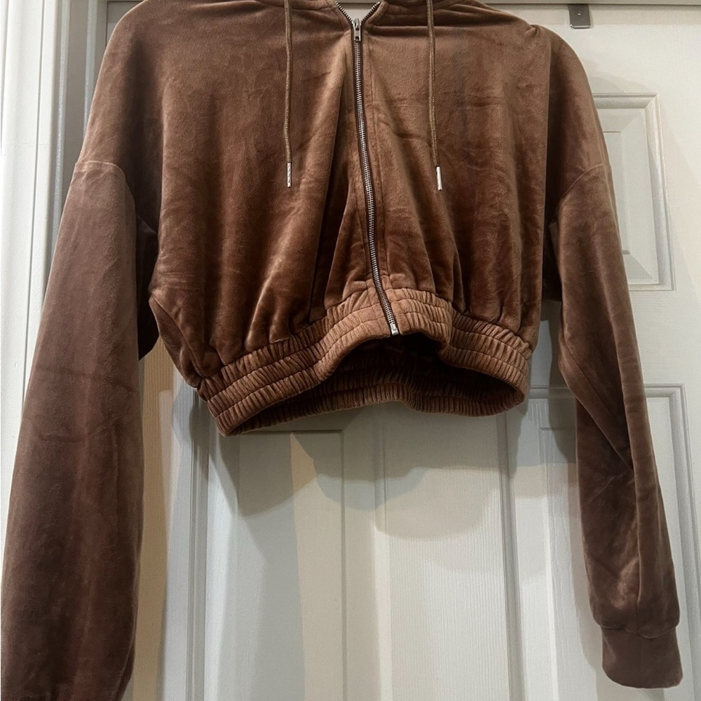 Fashion Nova brown Crop Hoodie Long Sleeve